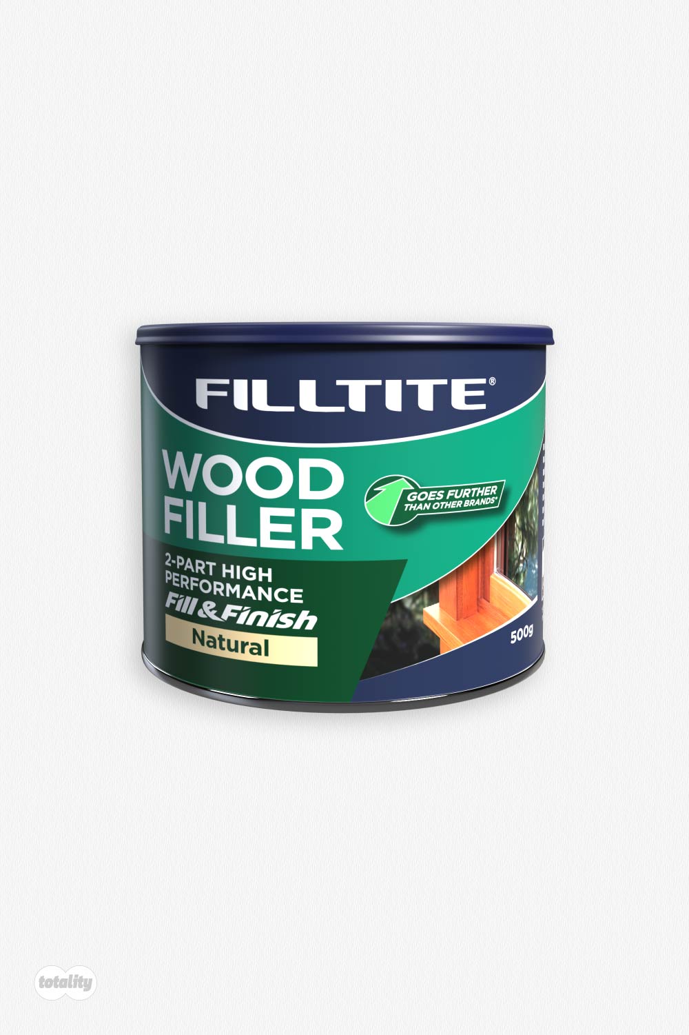 Front of Filltite 2-part natural wood filler 500g tin