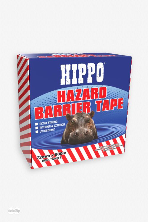 Front Left of Hippo Hazard Barrier Tape 72mm x 500m in Red and White