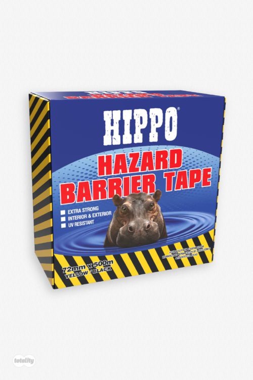Front Left of Hippo Hazard Barrier Tape 72mm x 500m in Yellow and Black