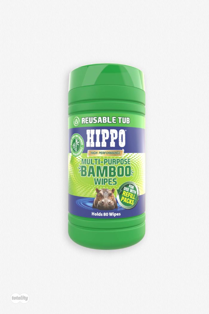 Front of Hippo biodegradable multi purpose wipes reusable tub of 80