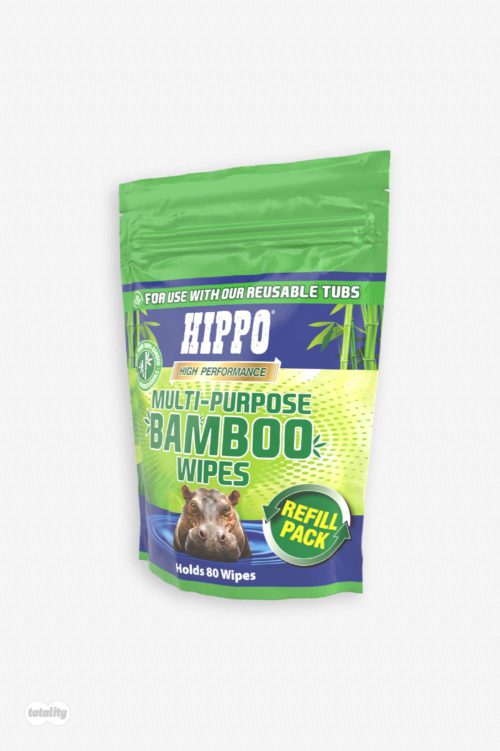 Front right of Hippo biodegradable multi purpose wipes refill pouch of 80