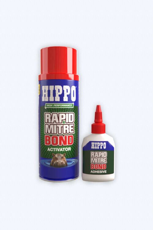 Packs of Hippo mitre bond kit adhesive and activator