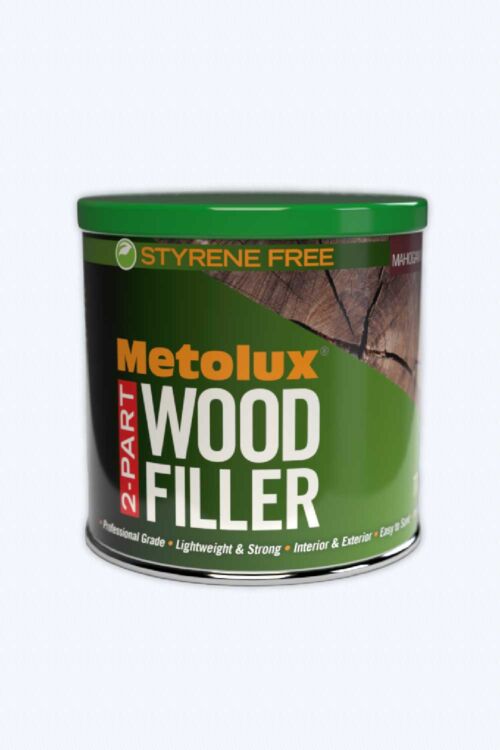 770ml tin of Metolux 2-part wood filler in mahogany