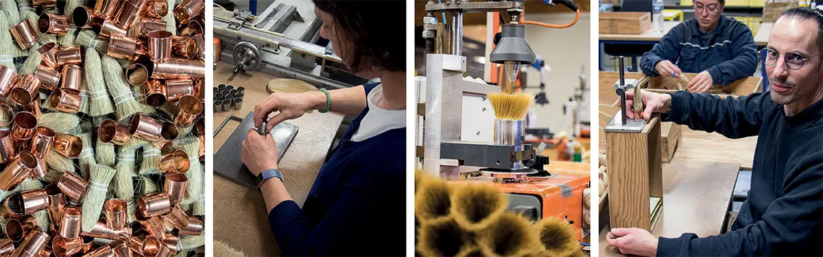 Sash brushes being made by hand at the Théard factory in France