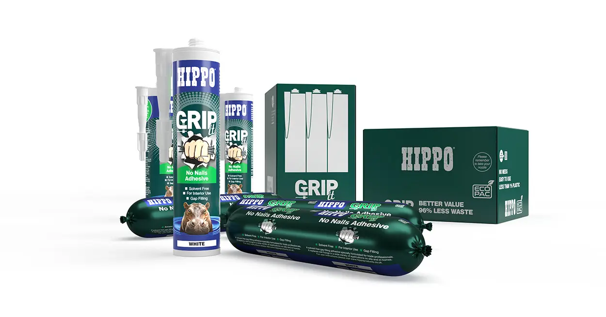 Shop Hippo No Nails Adhesive Cartridges, foil sausages and boxes of Hippo no nails adhesive