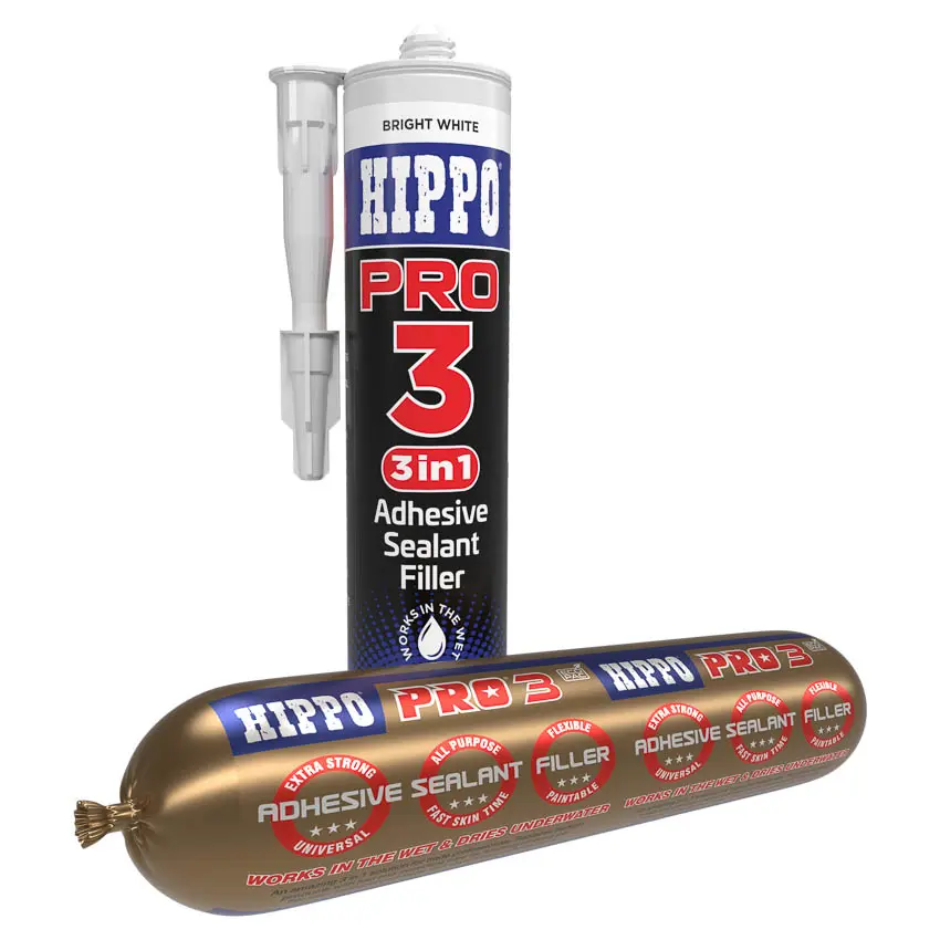 Packs of Hippo PRO3 adhesive, sealant and filler